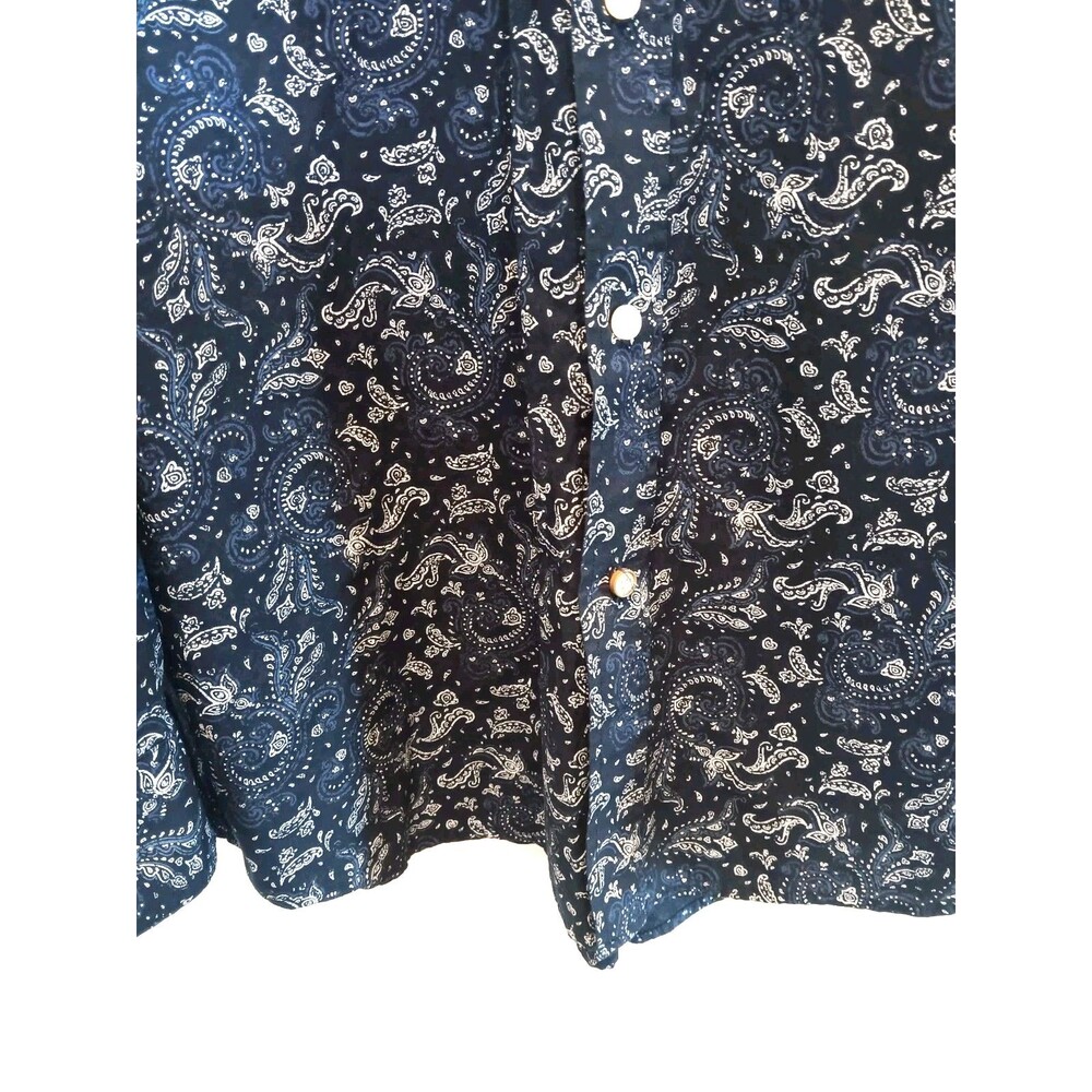 Ariat Men's XL Navy Paisley Long Sleeve Western Button Down Cotton Shirt - Picture 4 of 13